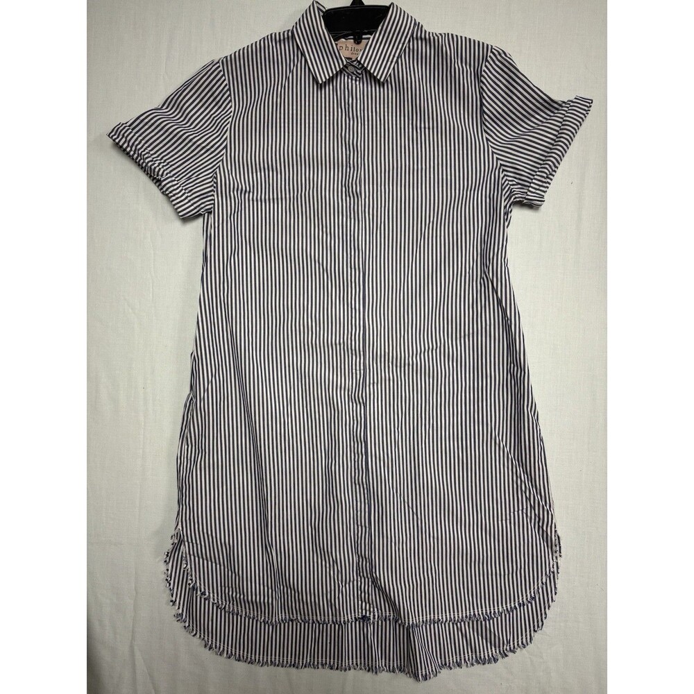 PHILOSOPHY Tunic/Button Up Short Sleeve Shirt Dress, Distressed Hem Large